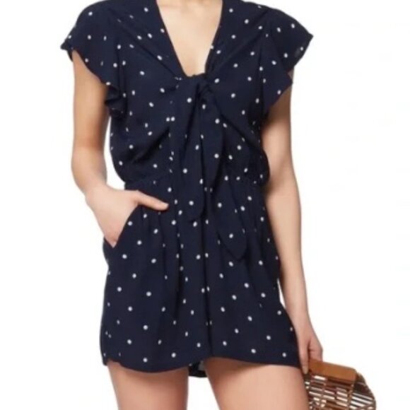 Rails Navy Blue White Polka Dot Romper Size M - Picture 1 of 11